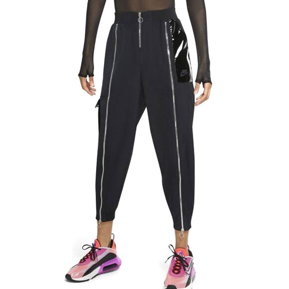 Nike Icon Clash Black Patent Cargo Jogger Pants Size L - Picture 1 of 8